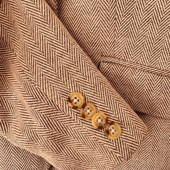 Vintage Chaps Ralph Lauren Petite Linen/Cotton Blend Houndstooth Blazer Brown - Picture 6 of 10